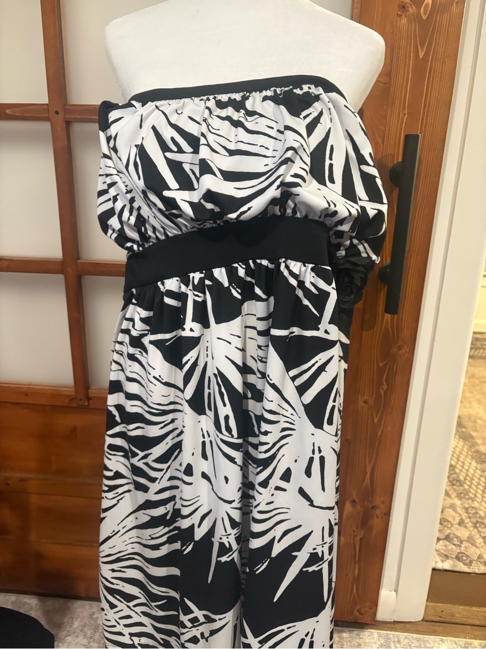 Ashley Stewart Black & White Strapless Printed Maxi Dress